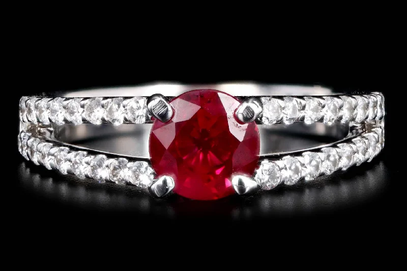 18K White Gold 1.22 Carat ''Pigeon's Blood'' Burma Natural Ruby & Diamond Ring GIA Certified