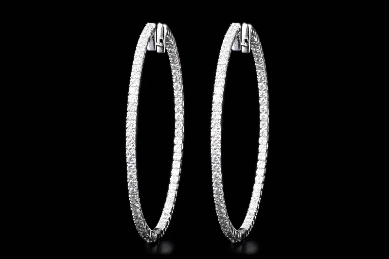 18K White Gold 2.2 Carat Total Weight Round Brilliant Diamond Inside-Out Hoop Earrings