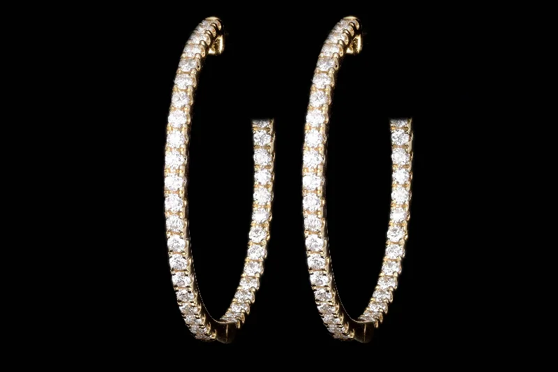 18K White, Yellow or Rose Gold 1.0 Carat Total Weight Diamond Inside Out Hoop Earrings