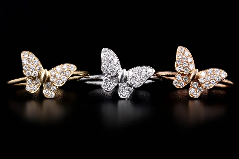 18K White, Yellow, or Rose Gold .25 Carat Total Weight Diamond Butterfly Ring