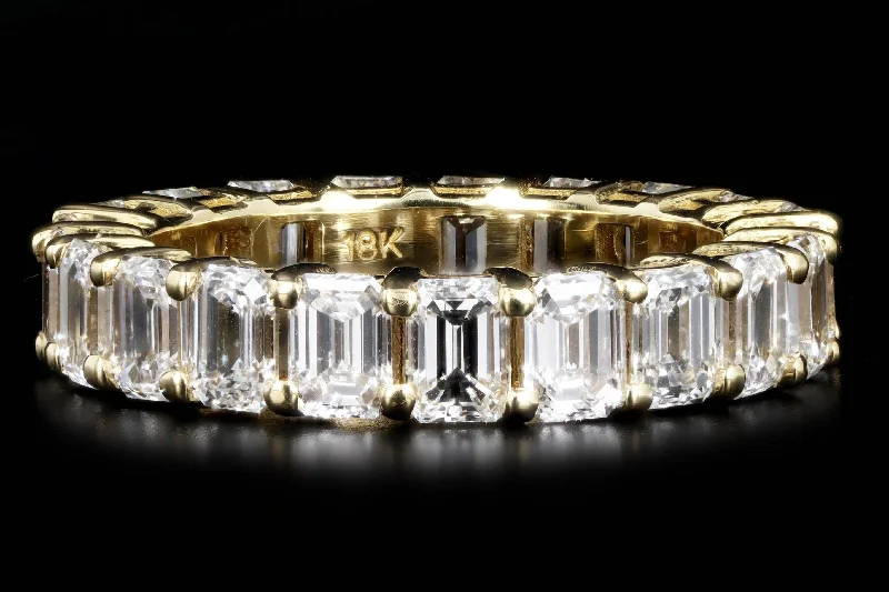 18K Yellow Gold 4.2 Carat Total Weight Emerald Cut Diamond Eternity Band