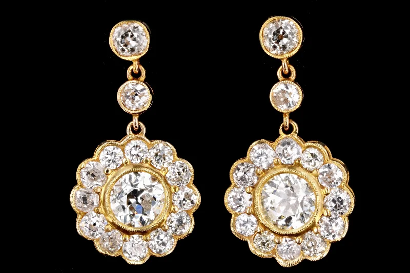 GIA Edwardian 5 Carats in Total Old European Diamond Drop Earrings c.1900