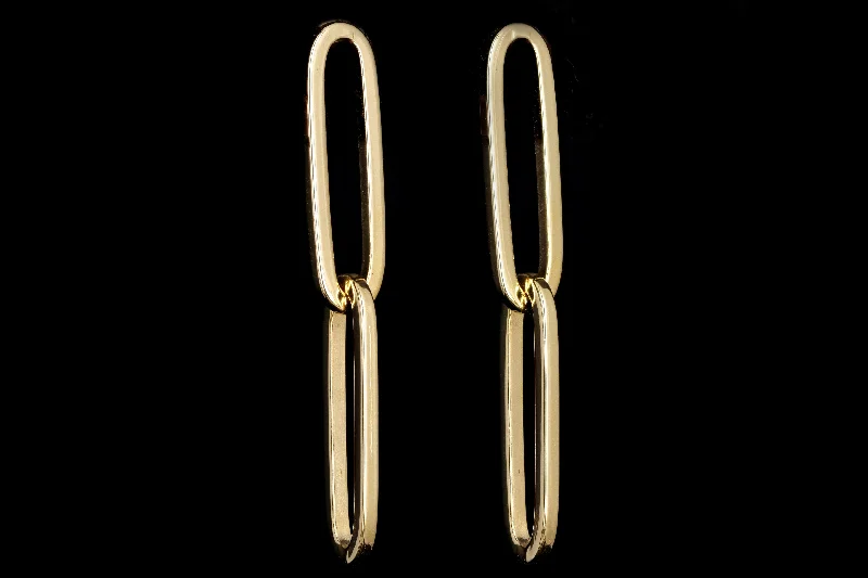 New 14K Yellow Gold Paper Clip Drop Earrings