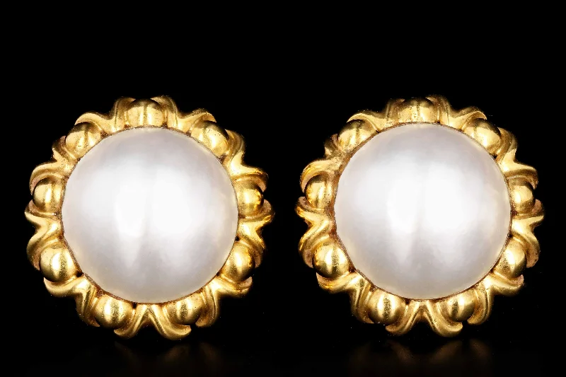 Vintage Cartier 18K Gold Mabe Pearl Clip-on Earrings