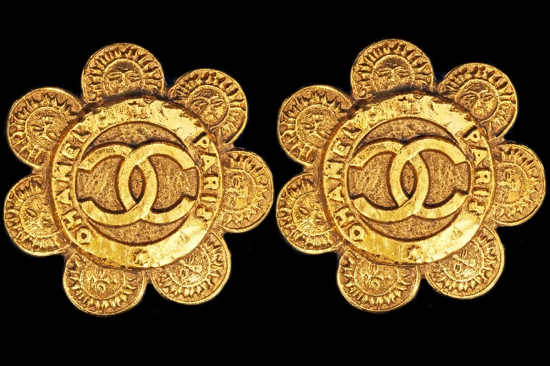 Vintage Chanel Logo Clip On Statement Earrings