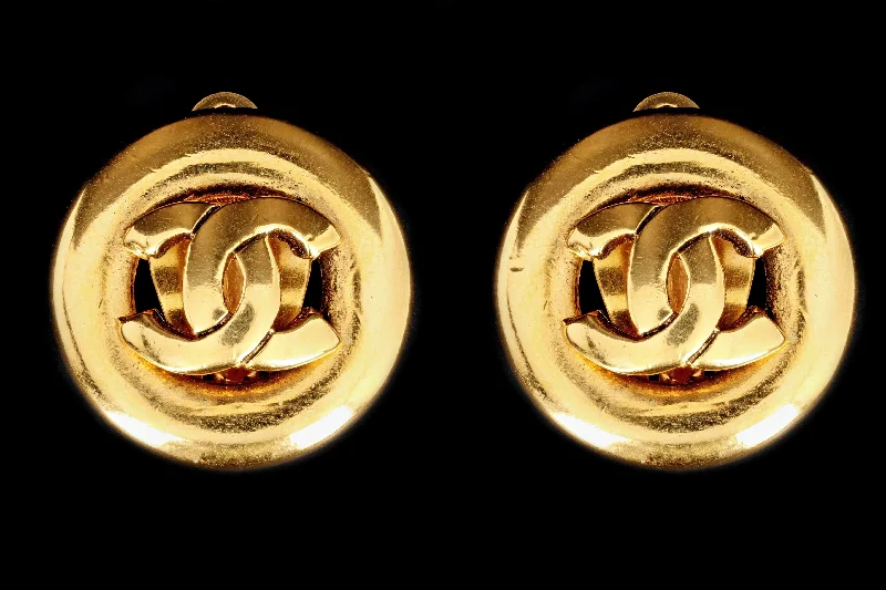 Vintage Chanel Logo Clip On Statement Earrings