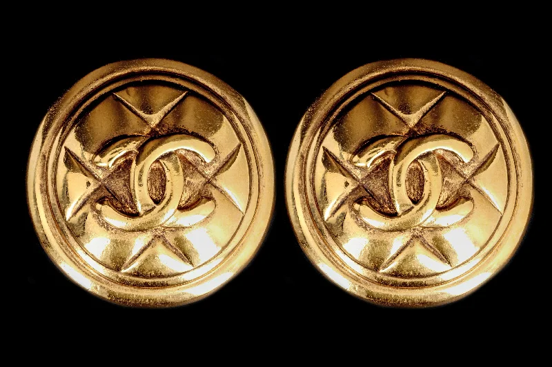 Vintage Chanel Logo Clip On Statement Earrings