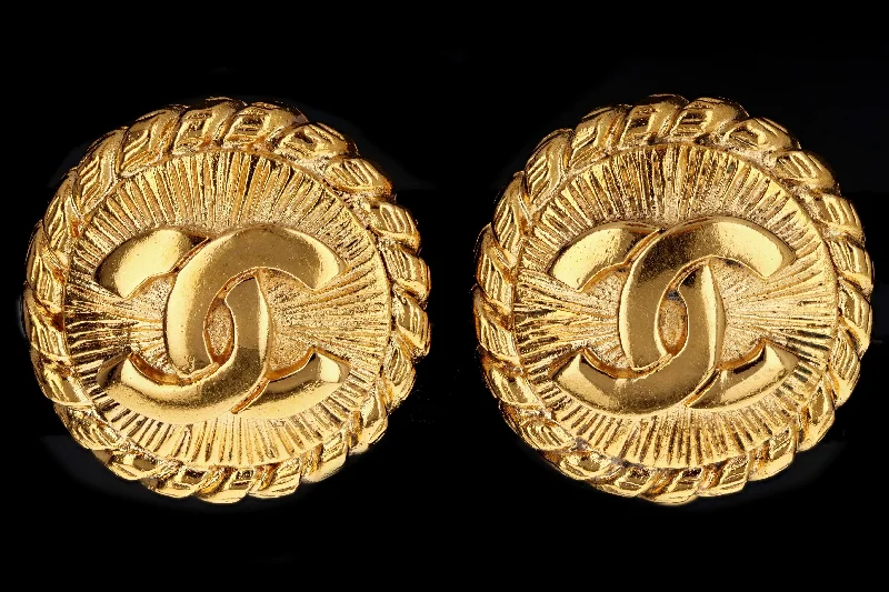 Vintage Chanel Small Coin Clip On Gold Plated Earrings