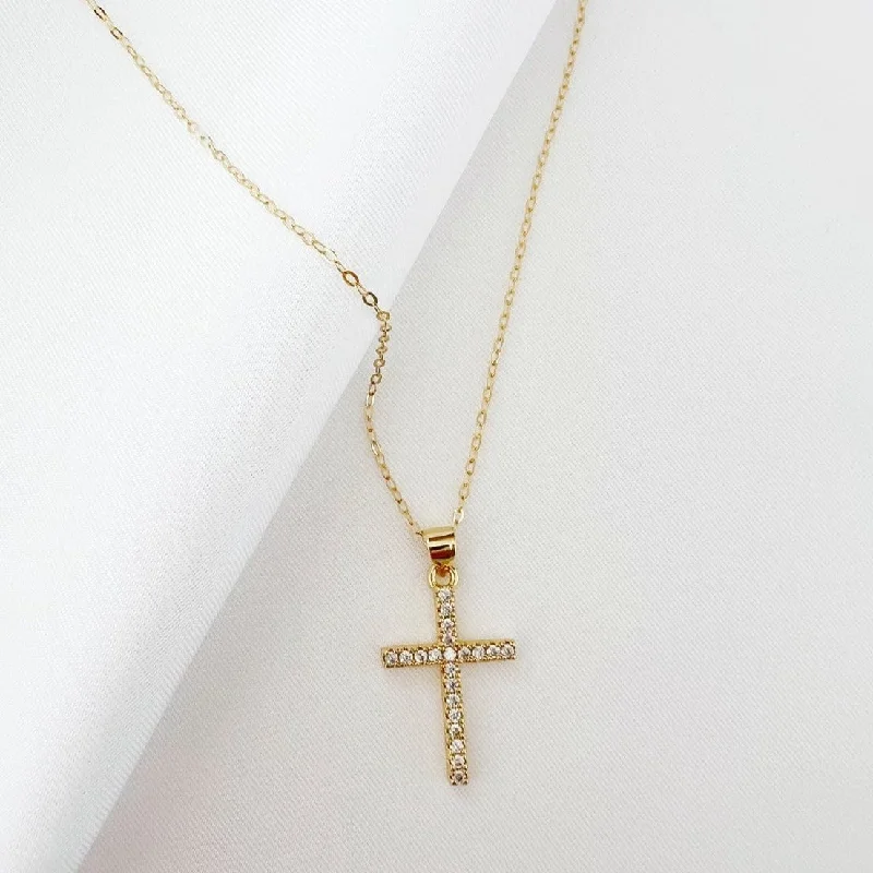 Cross Religious Cz Necklace Gold Filled