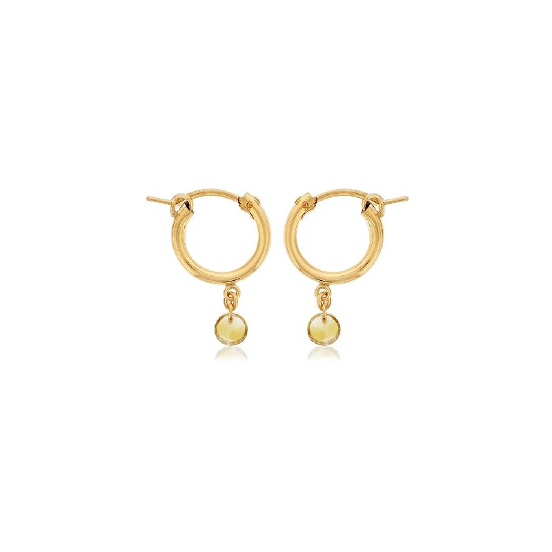 Dee Berkley Round Shape Citrine Small Hoop Earrings in Yellow Gold Filled