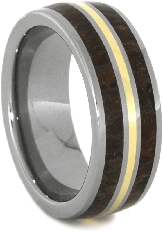 Dinosaur Bone, 14k Yellow Gold 8mm Comfort-Fit Titanium Wedding Band, Size 14.75