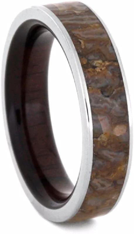 Dinosaur Bone with Macassar Ebony 5mm Comfort-Fit Titanium Wedding Band, Size 14