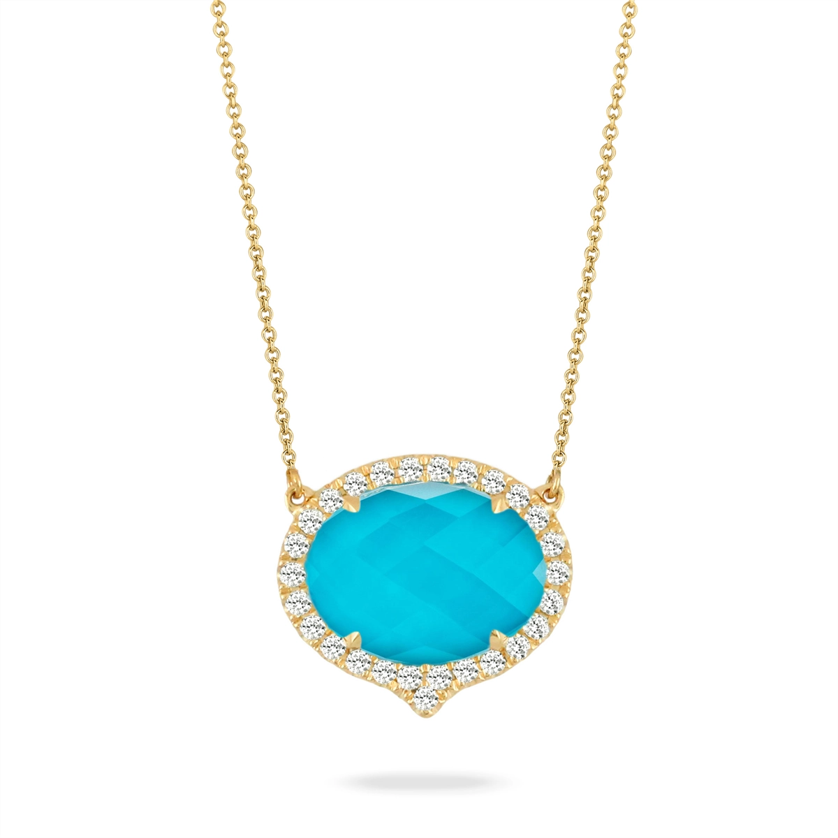 Doves 18K Yellow Gold Diamond Necklace with Clear Quartz over Turquoise