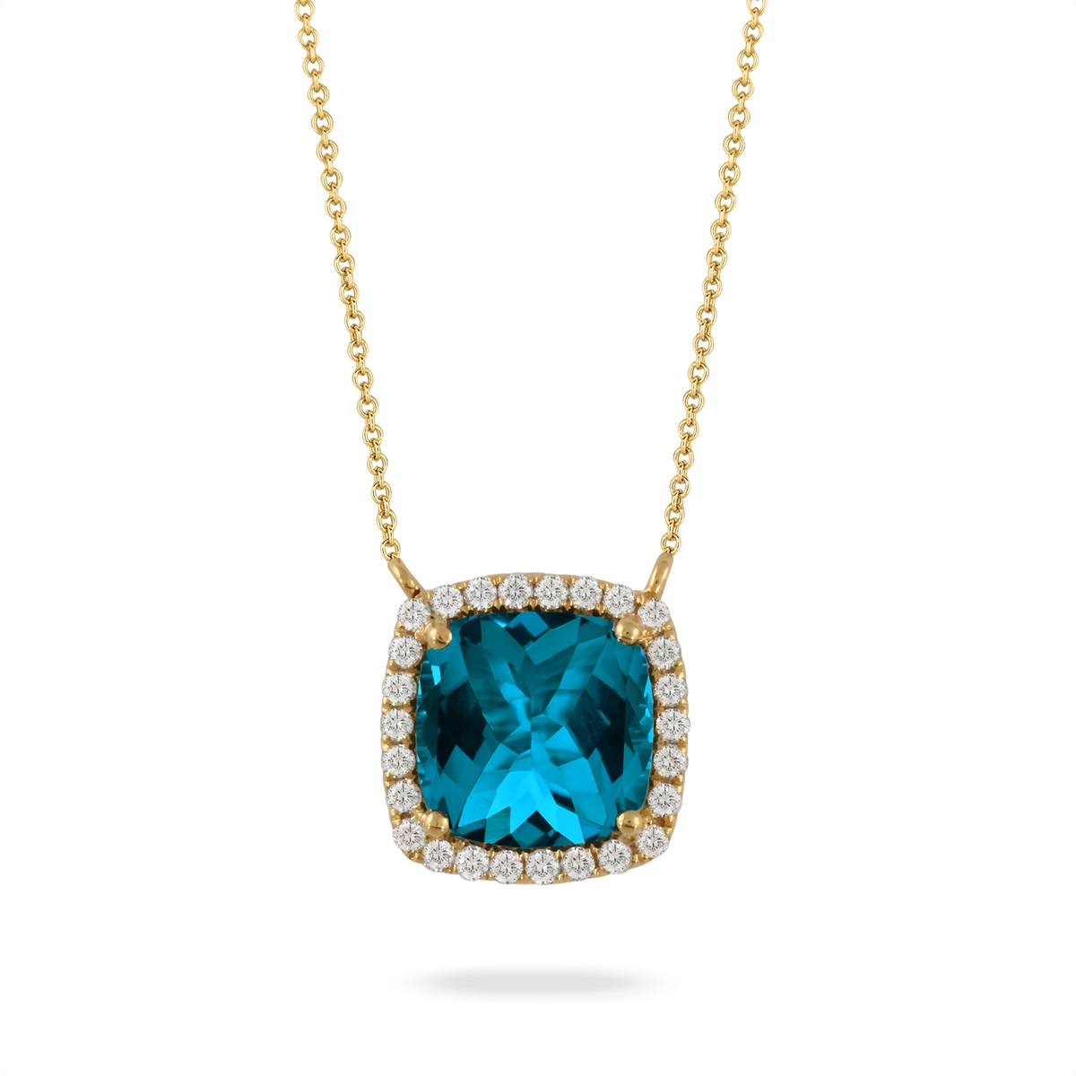 Doves 18K Yellow Gold Diamond Necklace with London Blue Topaz