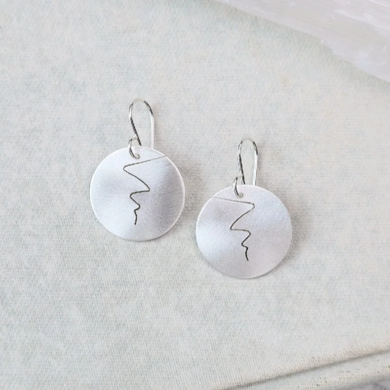 Matte Round Drop Earrings with Zigzag