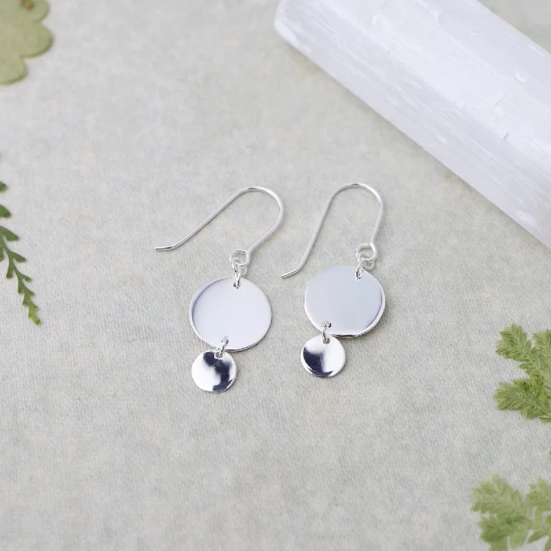 Double Disc Drop Earrings in Silver