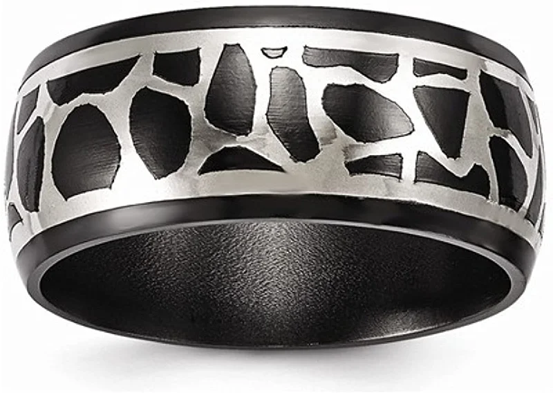 Edward Mirell Black Titanium and Sterling Silver Cobblestone 10mm Wedding Band, Size 12.5