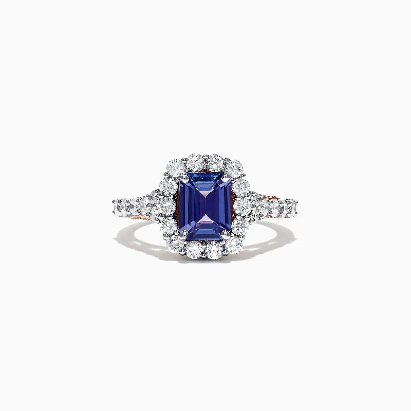 Nahla Siri 14K Two Tone Gold Emerald Cut Tanzanite and Diamond Ring, 2.32 TCW