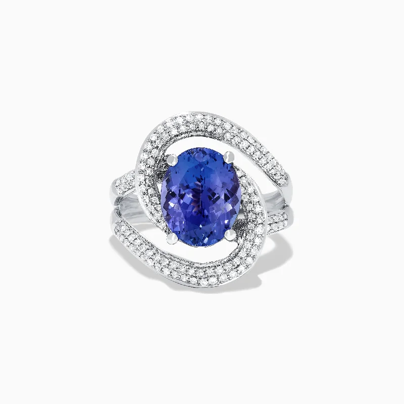 Nahla Siri 14K White Gold Tanzanite and Diamond Double Loop Ring, 4.31 TCW