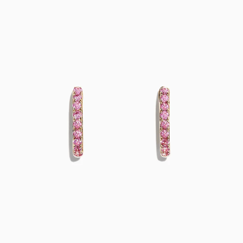 14K Yellow Gold Pink Sapphire Huggie Hoops Earrings, 0.86 TCW