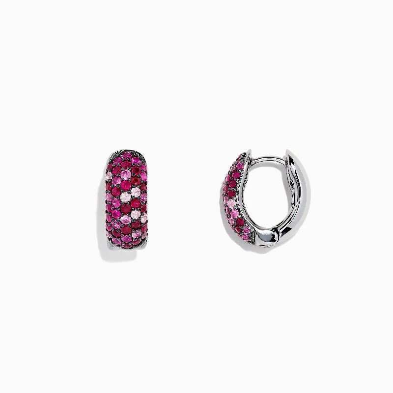 925 Sterling Silver Pink Sapphire Splash Hoop Earrings, 2.15 TCW