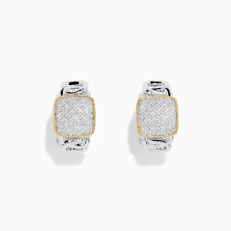 925 Sterling Silver & 18K Gold Diamond Hoop Earrings, 0.24 TCW