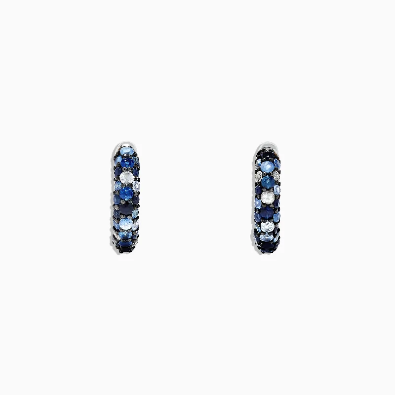 925 Sterling Silver Blue Sapphire Splash 1/2" Hoop Earrings, 1.77 TCW