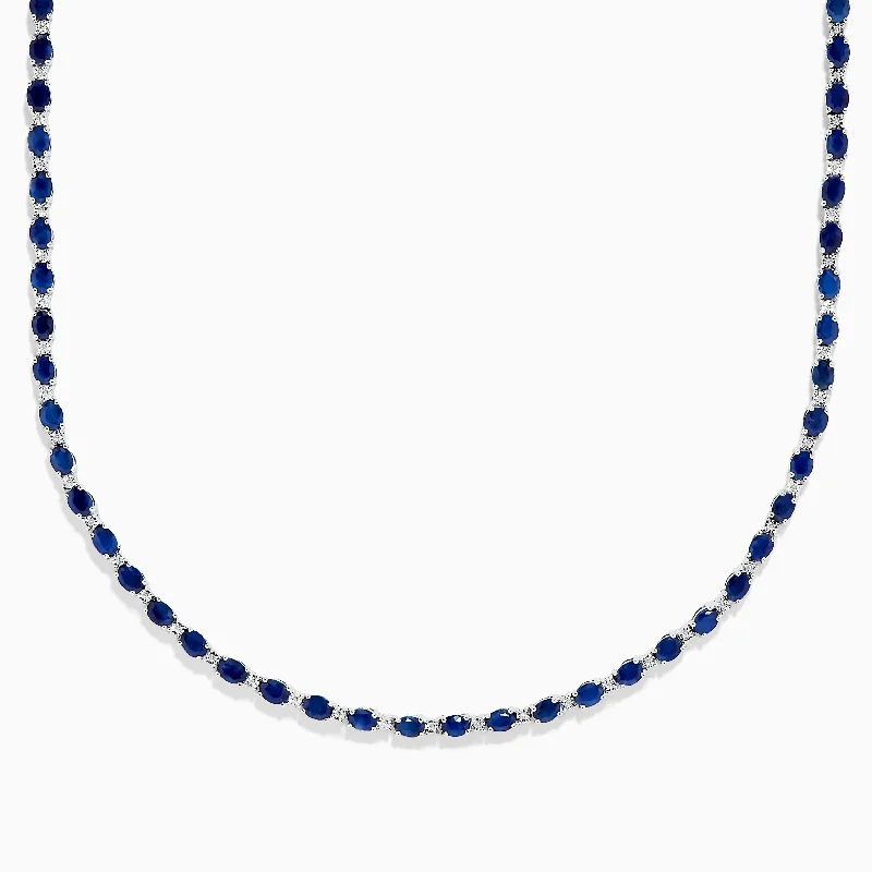 925 Sterling Silver Blue Sapphire Tennis Necklace