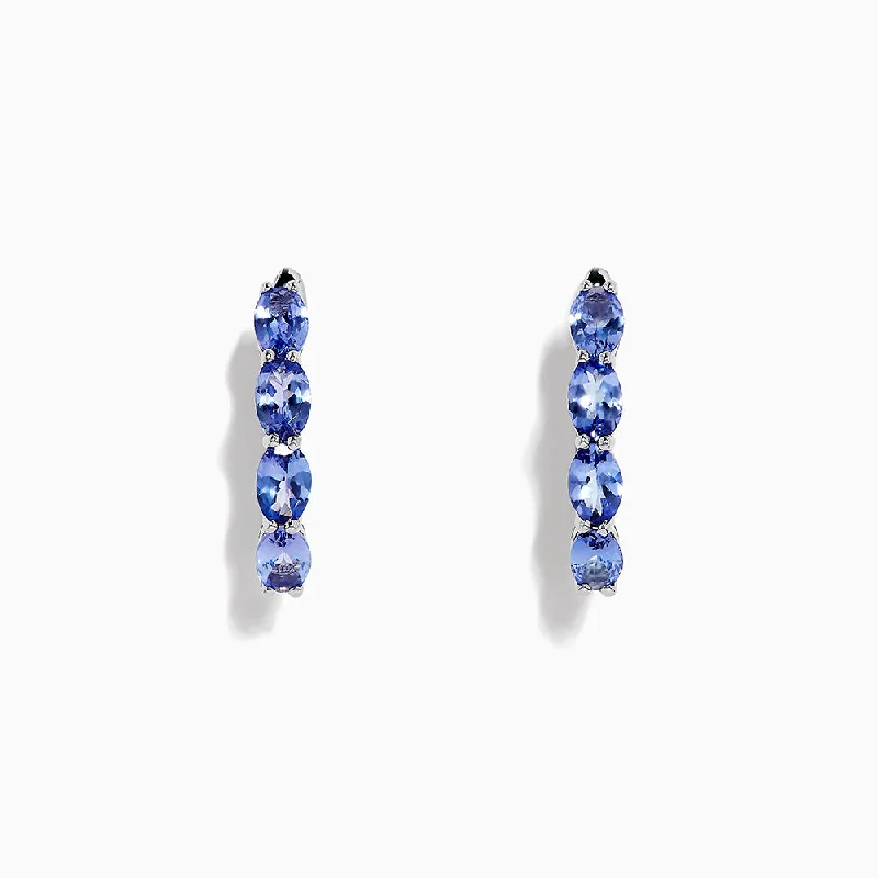 925 Sterling Silver Tanzanite hoop earrings, 3.49 TCW