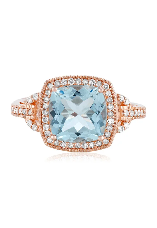 Aquarius 14K Rose Gold Aquamarine and Diamond Ring, 3.10 TCW