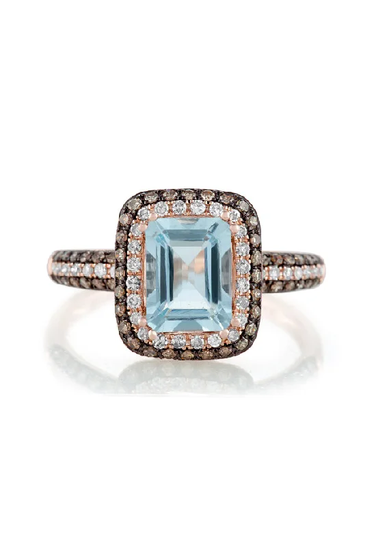 Aquarius 14K Rose Gold Aquamarine, Espresso & Diamond Ring, 1.76 TCW