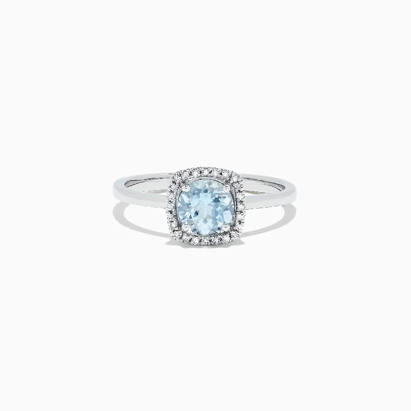 Aquarius 14K White Gold Aquamarine and Diamond Ring, 0.78 TCW