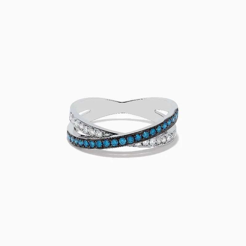 Bella Bleu 14K White Gold Blue and White Diamond Ring, 0.57 TCW