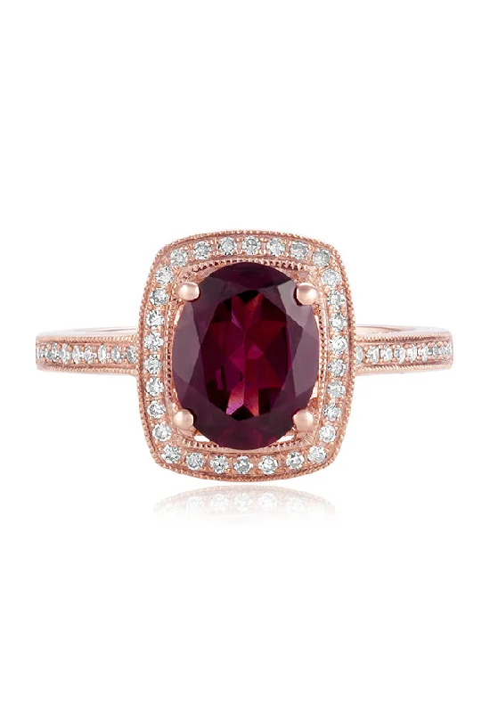 Bordeaux 14K Rose Gold Rhodolite Garnet and Diamond Ring, 2.48 TCW