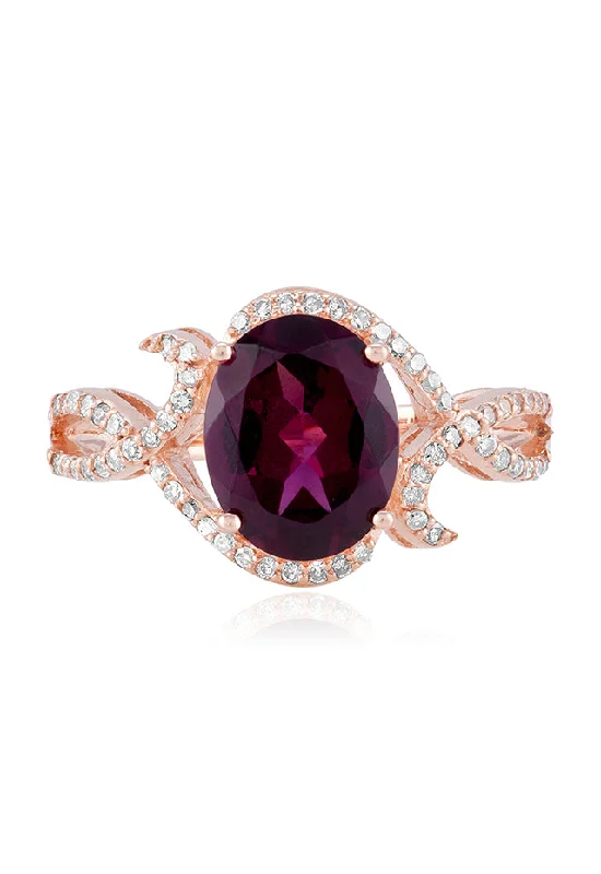 Bordeaux 14K Rose Gold Rhodolite Garnet and Diamond Ring, 3.11 TCW