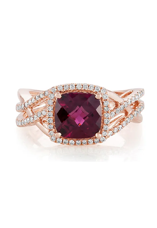 Bordeaux 14K Rose Gold Rhodolite Garnet and Diamond Ring, 3.31 TCW