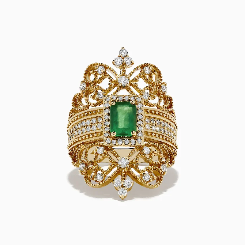 Brasilica 14K Yellow Gold Emerald and Diamond Ring, 1.68 TCW