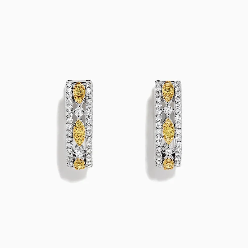 Canare 14K White Gold 5/8"Yellow Diamond Hoop Earrings, 0.67 TCW