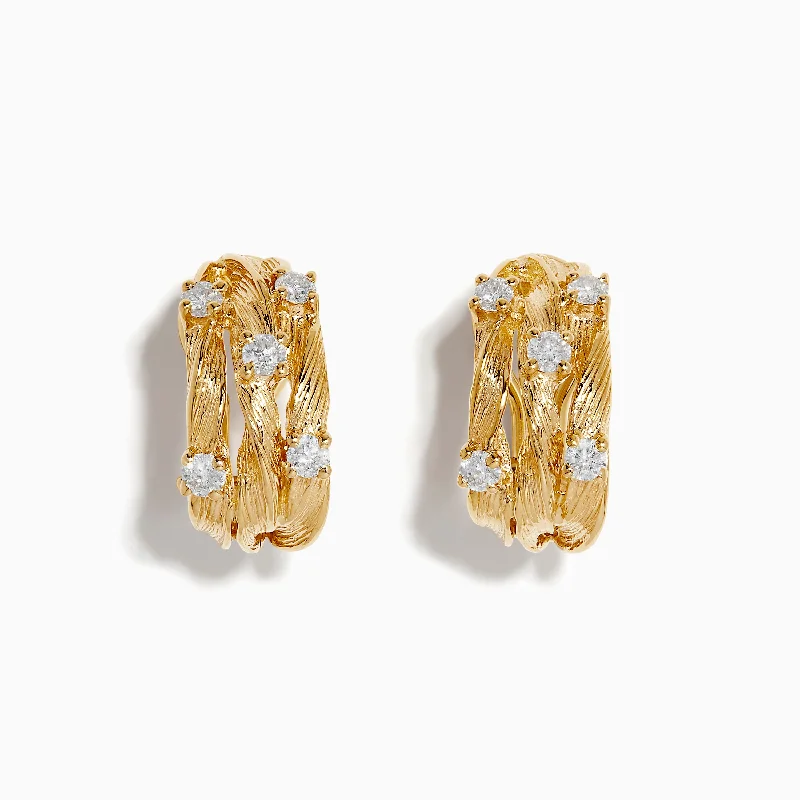 D'Oro 14K Yellow Gold French Clip 3/4" Diamond Earrings, 0.69 TCW