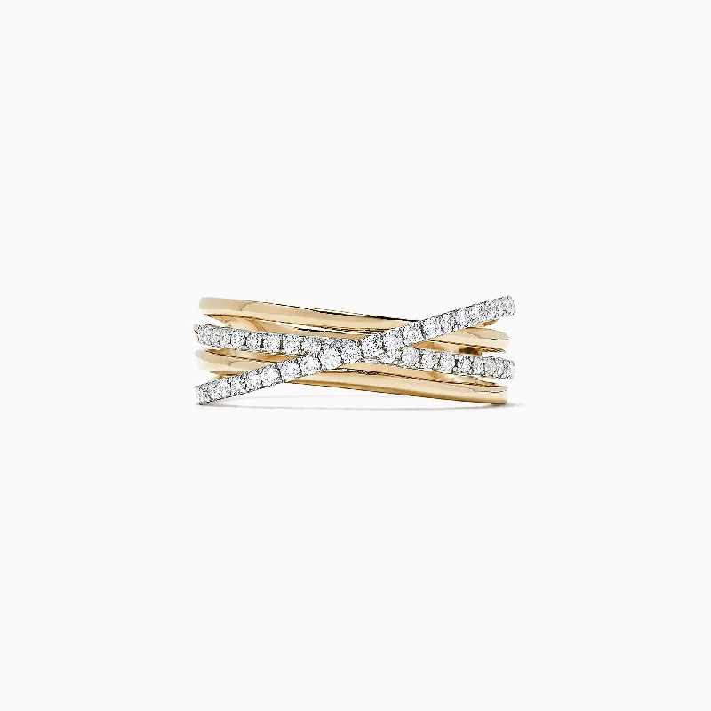 D'Oro 14K Yellow Gold Diamond Crossover Band, 0.29 TCW