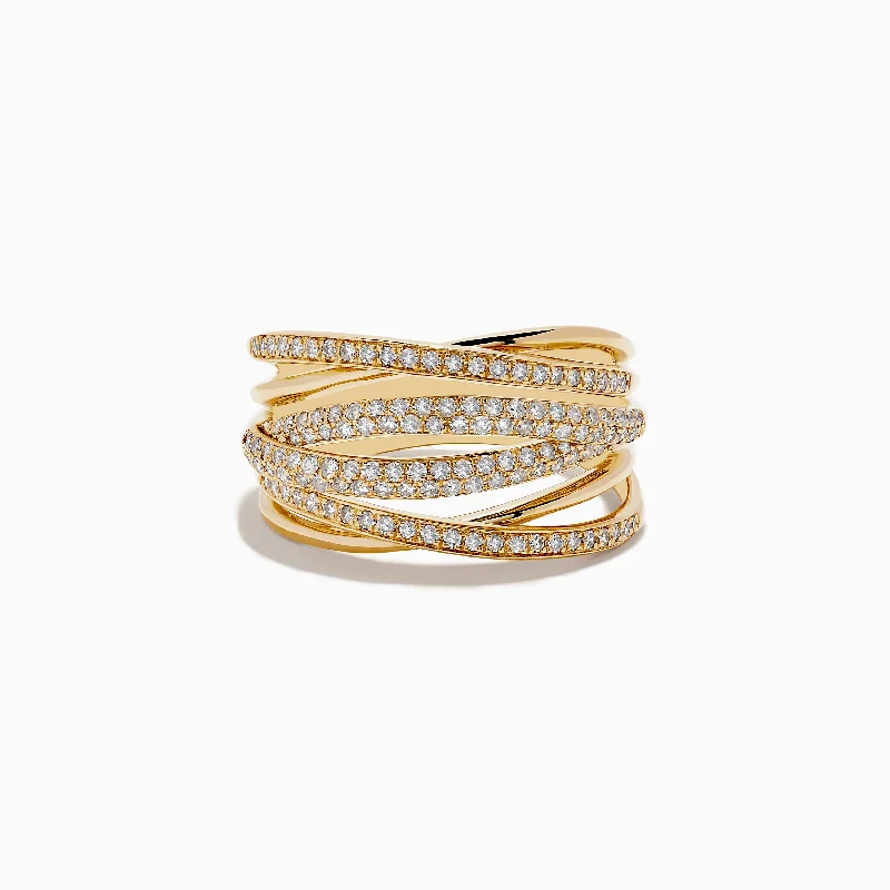 D'Oro 14K Yellow Gold Diamond Crossover Ring, 0.54 TCW