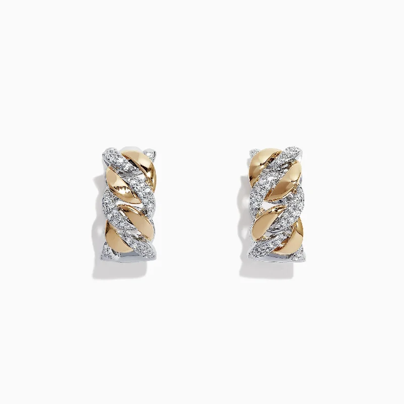 Duo 14K Two Tone Gold Diamond Chain Link Hoop Earrings, 0.28 TCW