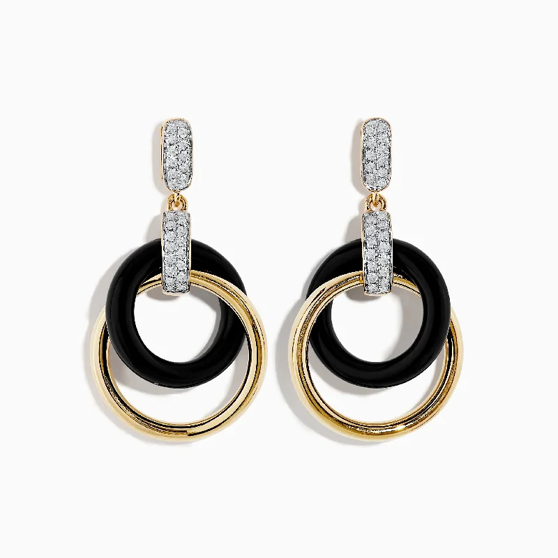 Eclipse 14K Yellow Gold Diamond and Onyx Crossover Drop Earrings