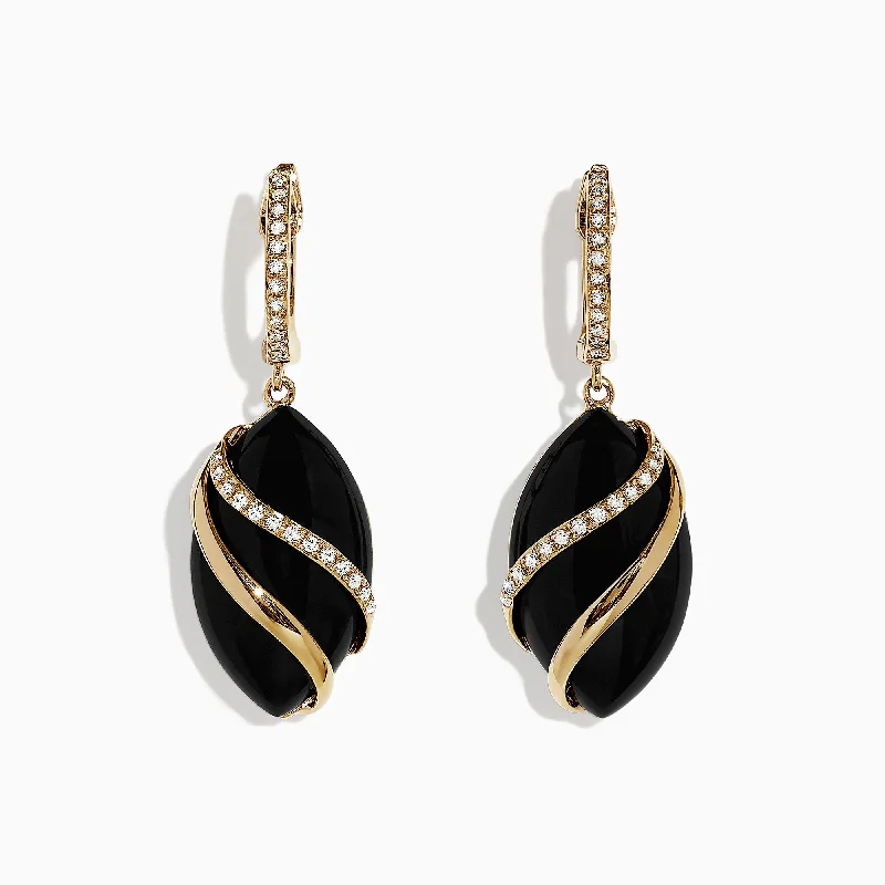 Eclipse 14K Yellow Gold Onyx and Diamond Drop Earrings, 11.53 TCW