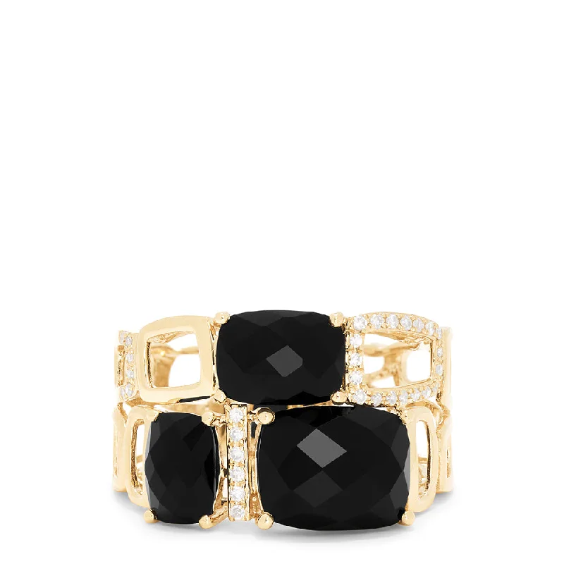 Eclipse 14K Yellow Gold Onyx and Diamond Geometric Ring, 6.03 TCW