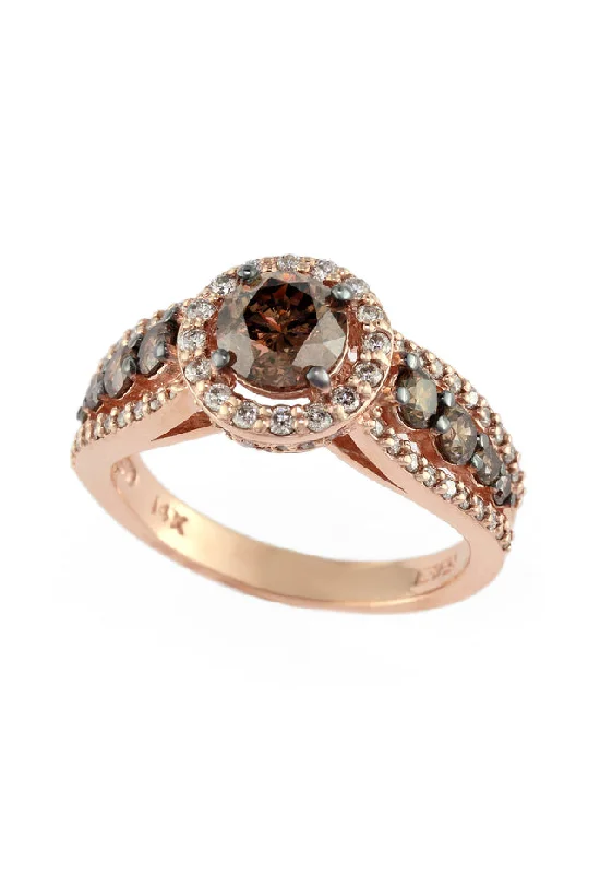 14K Rose Gold Espresso and White Diamond Ring, 1.64 TCW