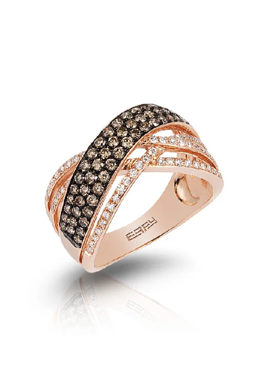 14K Rose Gold Espresso & White Diamond Ring, .90 TCW