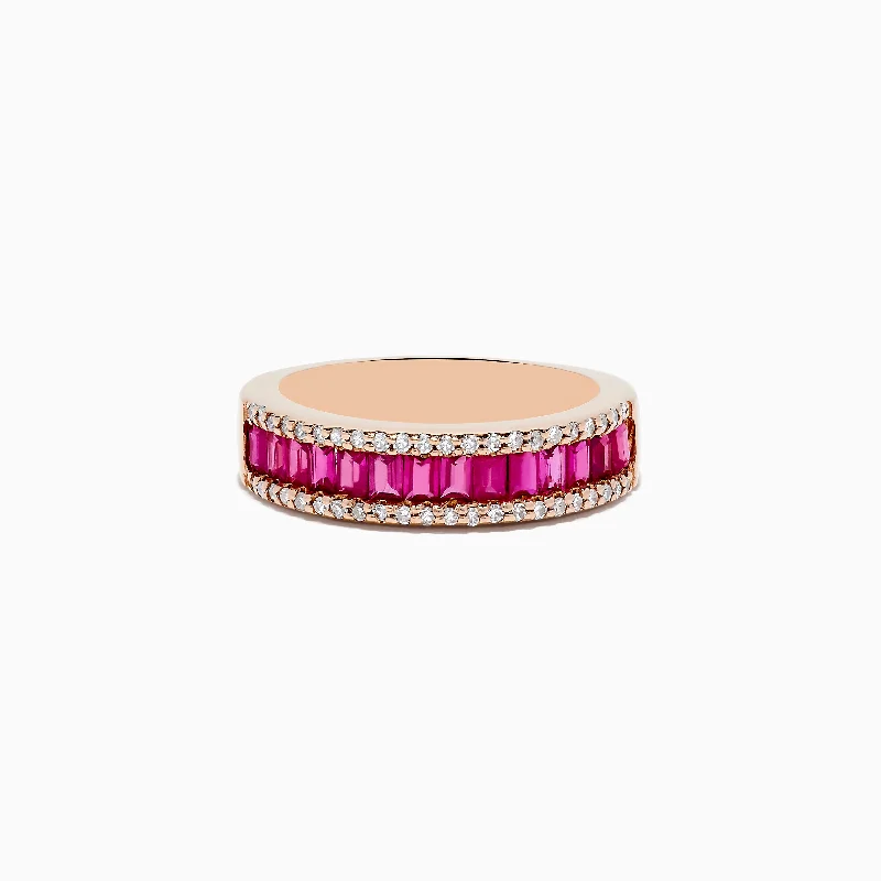 Ruby Royal 14K Rose Gold Baguette Cut Ruby and Diamond Band, 1.28 TCW