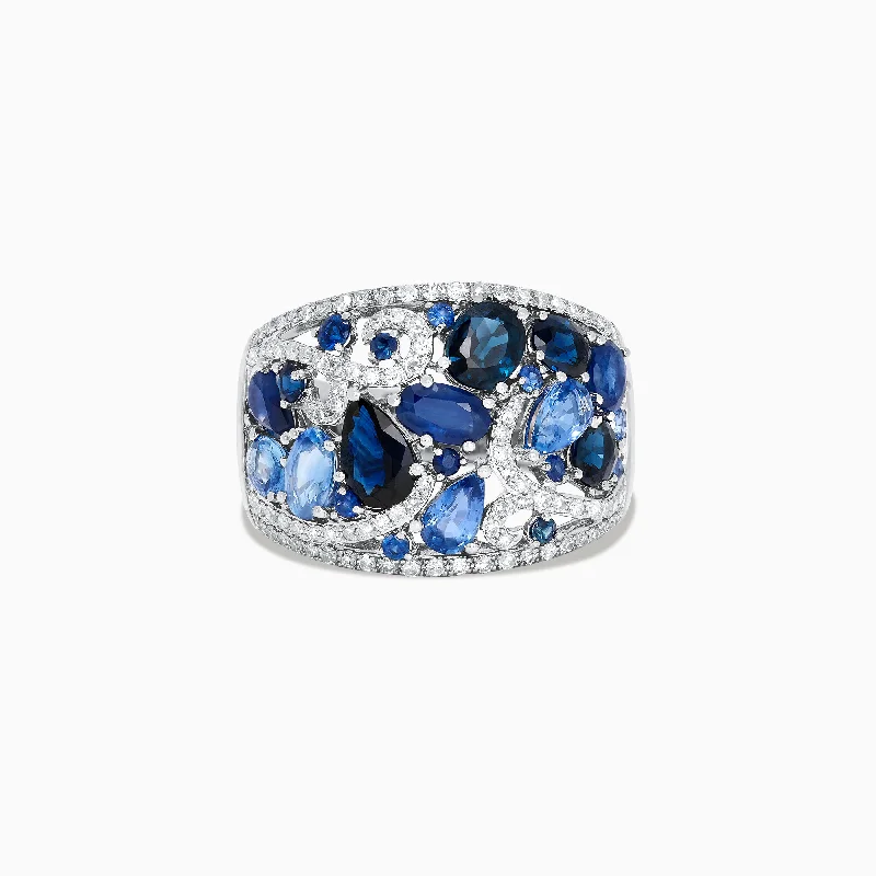 14K White Gold Blue Sapphire and Diamond Ring, 4.01 TCW