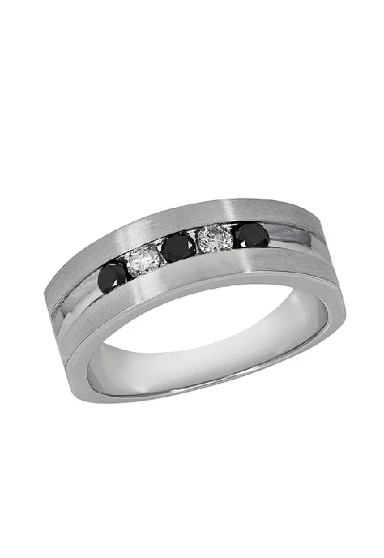 Men's 14K White Gold Black and White Diamond Ring, 0.49 TCW